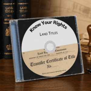 Know Your Rights Land Titles CD showing annotated land registry certificate design in jewel case