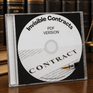 Know Your Rights Invisible Contracts CD showing contract document design in jewel case with law books background