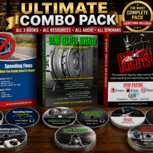 Ultimate combo pack with three books, resource CDs, audiobook CDs and seminar DVDs displayed on wooden desk with legal background
